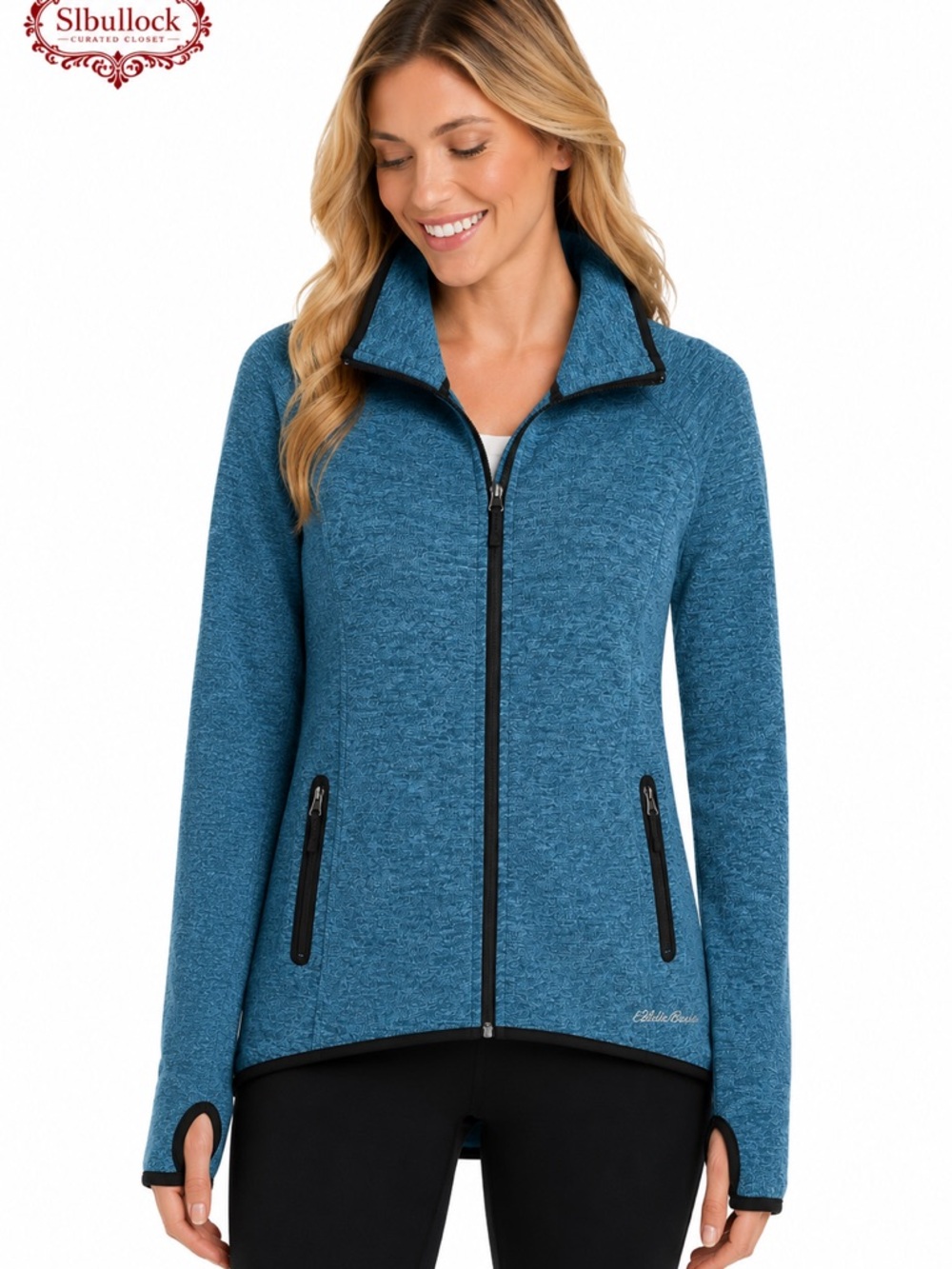 E2 Eddie Bauer Blue Full Zip Performance Jacket | Thumbhole Sleeves | Size Small